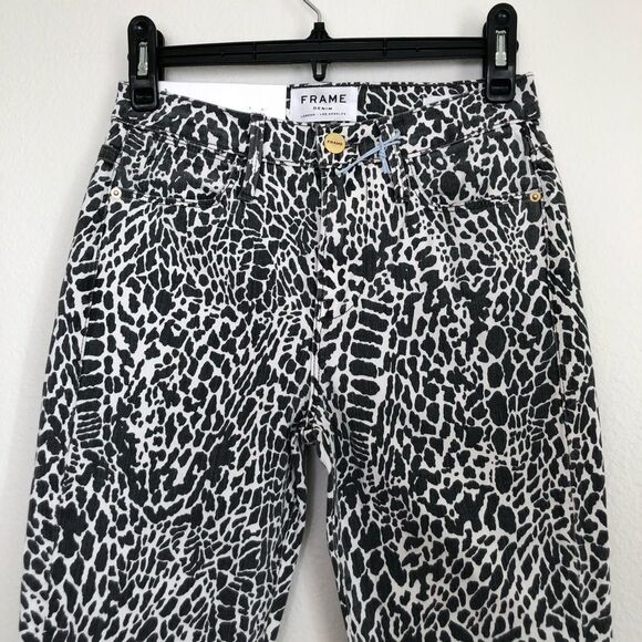 NEW FRAME Black Le High Abstract Animal Noir Multi Pant Skinny Jeans Size 25 - Picture 6 of 10